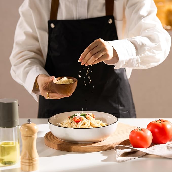 KooK Pasta Bowl, For Soups and Salads, Serving Bowls, Large Capacity, Microwave & Dishwasher Safe, Set of 4, 40 oz, (French)