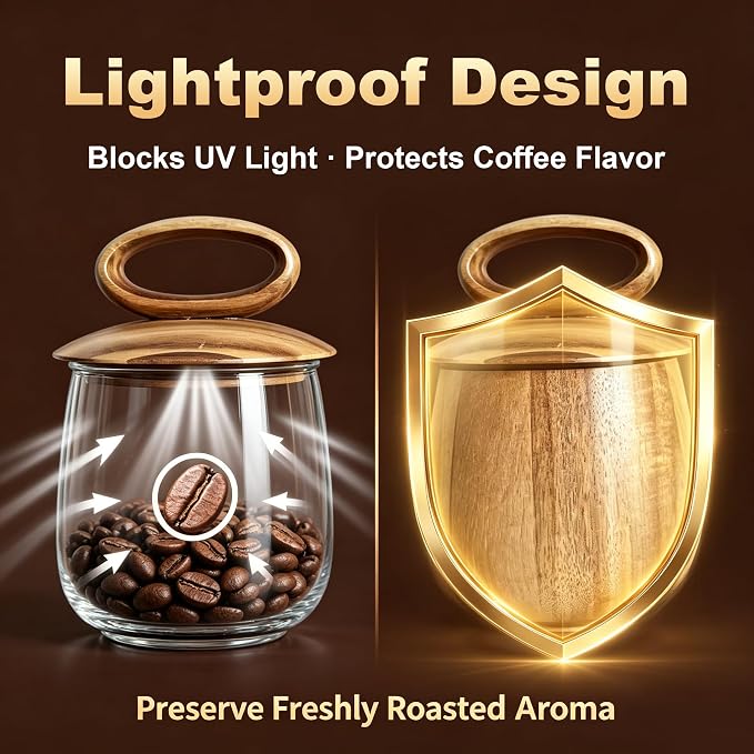 All-Wood Coffee Bean Canister – 98oz Jar with Airtight Silicone Seal & Gift Box – Coffee Storage, Countertop Decor