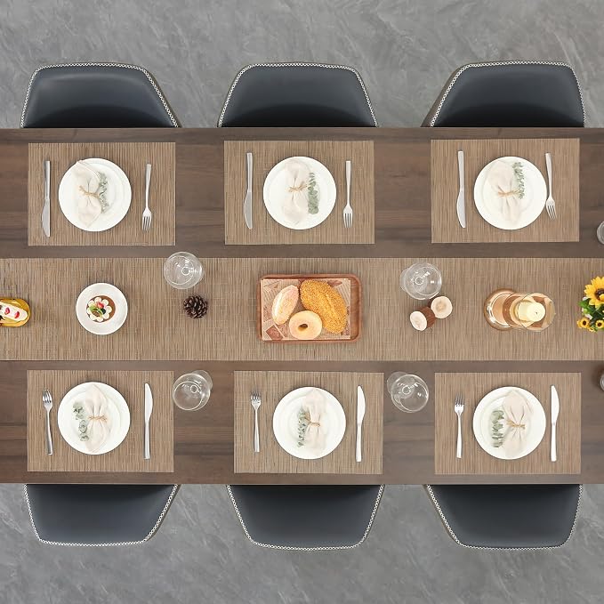 Myir JUN Placemats Set of 4 Kitchen and Dining Table Placemats | Vinyl Placemats Place Mats Indoor/Outdoor Set of 4 Washable Table Mats Non-Slip Place mats for Dining Table, Light Brown