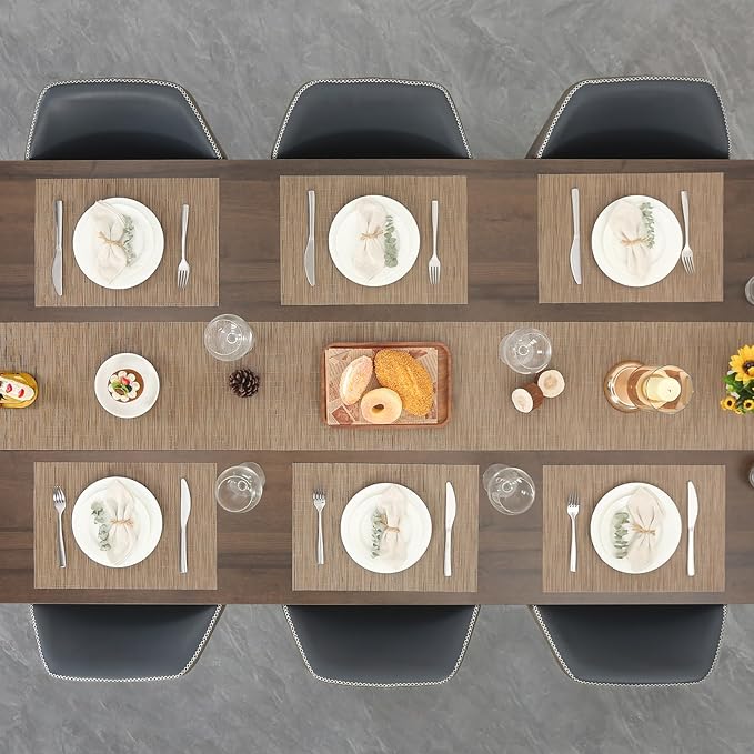Myir JUN Placemats Set of 6 Kitchen and Dining Table Placemats | Vinyl Placemats Place Mats Indoor/Outdoor Set of 6 Washable Table Mats Non-Slip Place mats for Dining Table, Light Brown