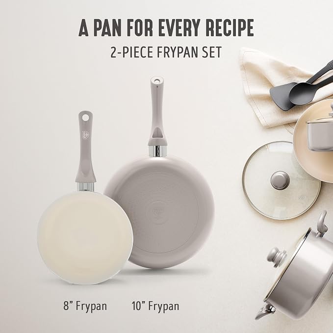 GreenLife 2 Piece (8" & 10") Ceramic Nonstick Skillet Set, Light Gray | PFAS-Free Nonstick Coating, Frying Pans, Omelet Pans, Everyday Pan, Induction Ready, All Stovetop Compatible, Dishwasher Safe