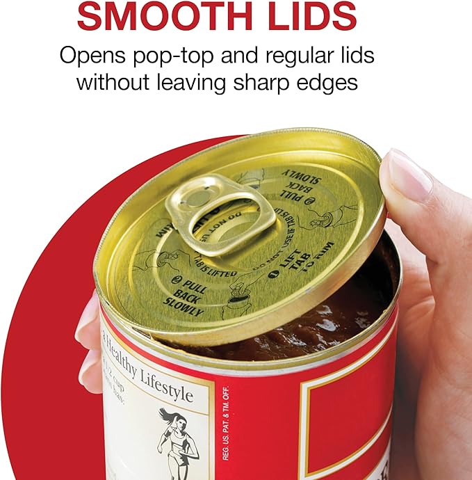 Proctor Silex Hands-Free Cordless USB Rechargeable Electric Can Opener | Automatic Shutoff | Self-Aligning | Smooth Touch Lid Edges | Compact & Easy to Store | Red | 76505