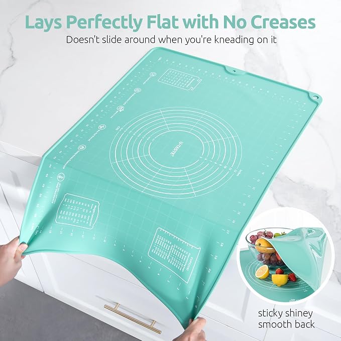 U-Taste Silicone Pastry Mat, Dough Rolling Baking Sheet, 28"x20", Aqua Sky | Food-Grade Liquid Silicone, Non-Stick Non-Slip, Baking Supplies for Pizza Cookie Pie Crust, Clear Measurement & Raised Edges