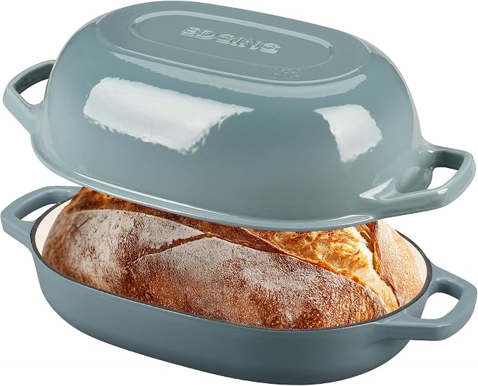 EDGING CASTING Enameled Cast Iron Oval Dutch Oven Pot with Lid, Dutch Oven for Sourdough Bread Baking, Bread Oven, Bread Dutch Oven, Oval Bread Pan, 7qt, Seasalt