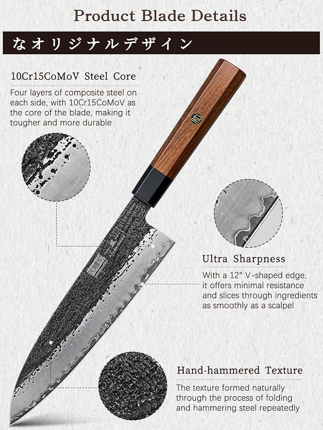 HOSHANHO 7 Pcs Knife Set with Magnetic Knife Block, Ultra Sharp Knife Set | Hand Forged 9 Layers 10CR15MOV High Carbon Steel Kitchen Knife Set, Japanese Chef Knife Set with Ergonomic Rosewood Handle