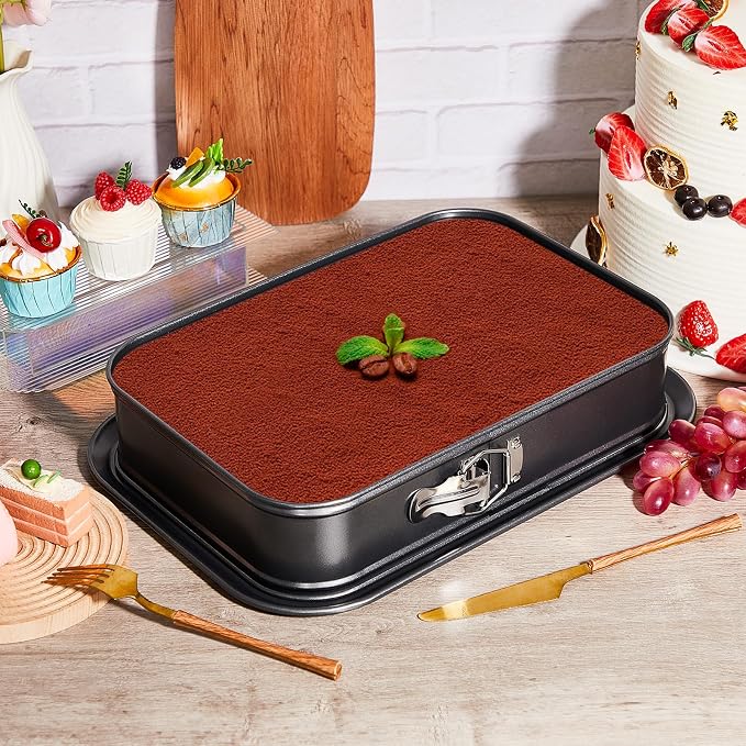 Uiifan 2 Pcs Non Stick Springform Pans Cheesecake Pan Rectangle Springform Pans Square Cake Pan with Removable Bottom for Kitchen Baking Roasting Muffin Bread Cake Brownie Bakeware (13 x 9 x 3 in)