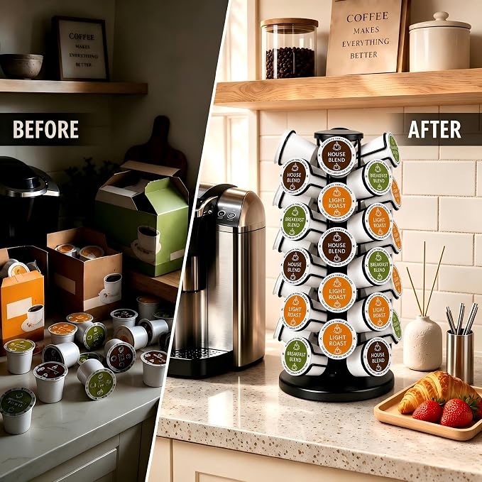 Coffee Pod Holder for 40 Pods, K Cup Holder Organizer with Weighted Base | Heavy-Duty Steel,Smooth & Quiet 360°Rotation,Easy Access,No Assembly Required,Space-Saving for Coffee Stations & Countertops