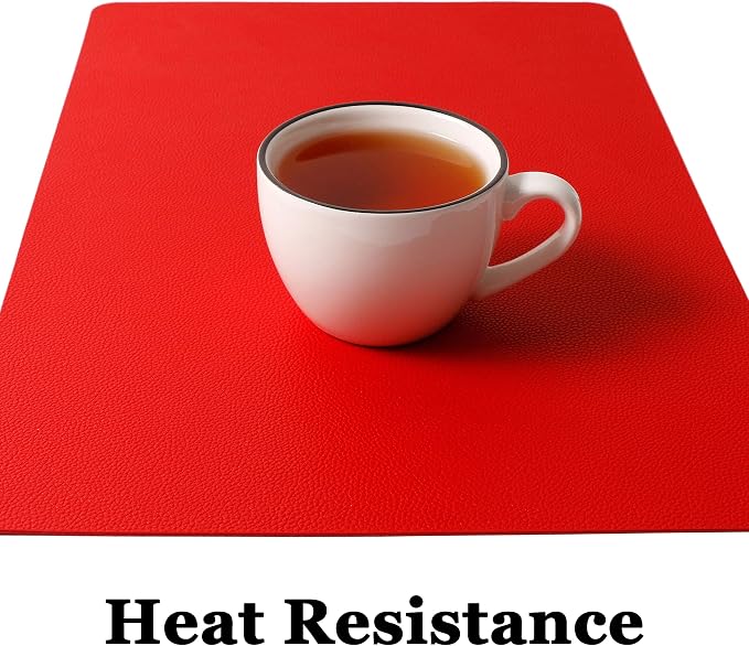 Wipeable Placemats Leather Table Mats Waterproof Heat-Resistant Easy to Clean for Dining Table Set Kitchen Table (4, Red)
