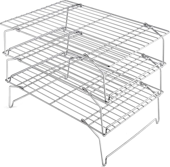 Leonyo 3-Tier 15x10IN Cookie Cooling Rack for Cooking Stackable Collapsible | Stainless Steel Cookie Cooling Racks For Cooking Baking, Wire Cookies Rack for Drying Pizza with Raised Legs, Dishwasher Safe