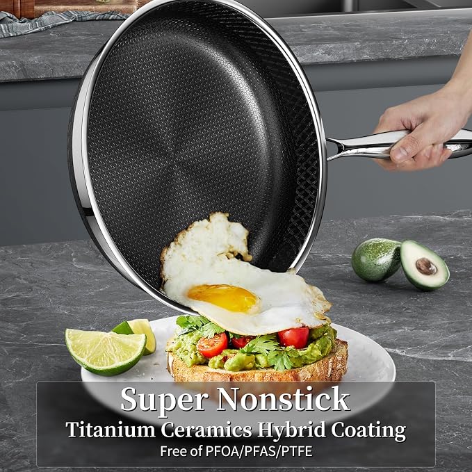 Innerwell Nonstick Titanium Ceramics Stainless Steel Frying Pan Set 10"/12" | Non Stick Egg Omelet Cooking Pan Set, Stay Cool Handle, Induction & Oven Safe, PFAS/PFOA/PTFE Free