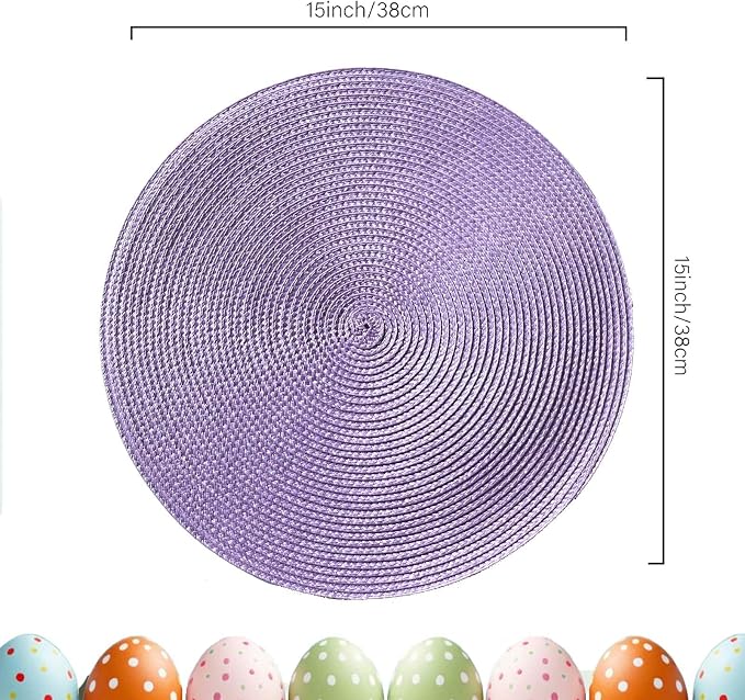AHHFSMEI Round Placemats Set of 6 Heat Resistant Washable Non-Slip Woven Braided Table Mats for Dining Table Kitchen & Home Decori (Lavender Purple, 6)