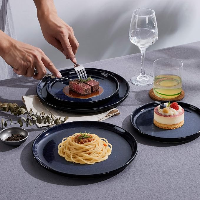 LIANYU Ceramic Plates and Bowls for 4, 12 Piece Dishes Sets, Midnight Blue | Modern Porcelain Dinnerware Set, Chip and Scratch Resistant Dishware Set, Dishwasher & Microwave Safe Stoneware Set