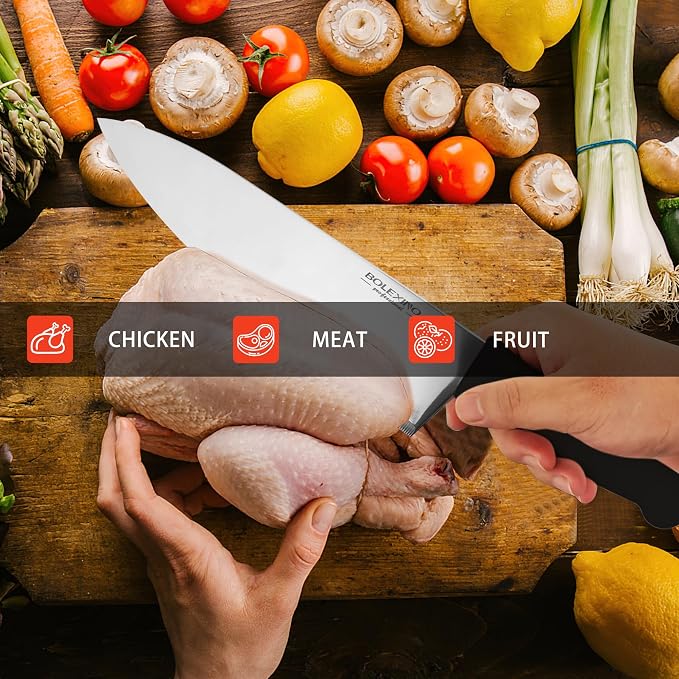 10" Professional Chef Knife, High Carbon Steel, Ergonomic (Black) | 10" High Carbon Stainless Steel,Versatile wide-blade chef knife,Non-Slip Ergonomic Handle,Durable, Stain-Resistant & Sharp.