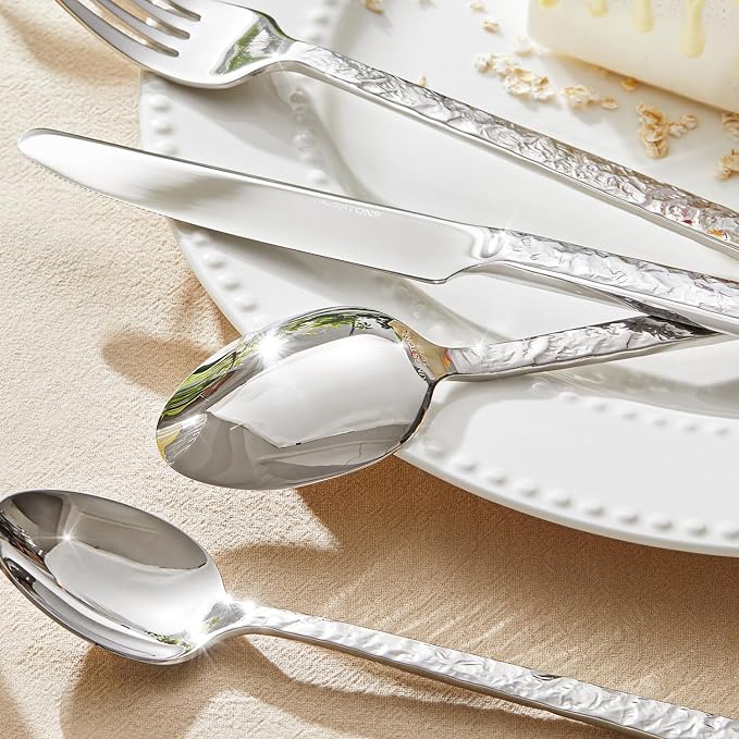 40 Pcs Hammered Silverware Set for 8, 18/10 Stainless Steel Heavy Duty Flatware Set, Tableware Cutlery Utensil Sets for Home Restaurant Dishwasher Safe