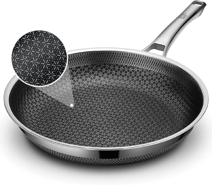 SNOWCLAD Frying Pan, 10 Inch Hybrid Non Stick Stainless Steel Skillets, Dishwasher Induction Oven Broiler Safe, Non Toxic Chef's Pan, PFOA Free Cookware