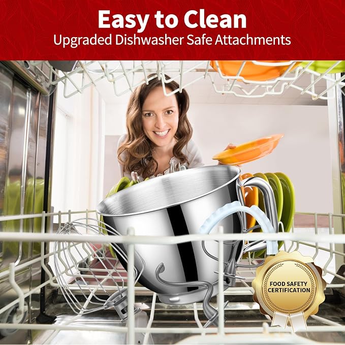 Stand Mixer, 6QT Mixers Kitchen Electric Stand Mixer, Dough Mixer Red | 600W Tilt-Head Kitchen Mixer with Stainless Steel Bowl, Dishwasher-Safe Dough Hook, Flat Beater, Wire Whisk, Splash Guard