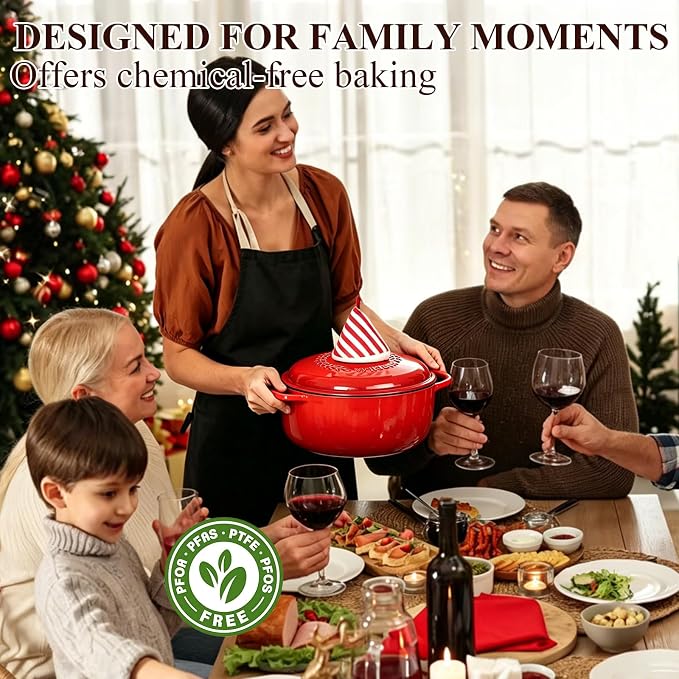 Enameled Cast Iron Dutch Oven - Wildone 6QT Pot with Lid & Cotton Potholders - Oven Safe Enamel Cookware for Bread Baking, Braising, Stews, Roasting, Red