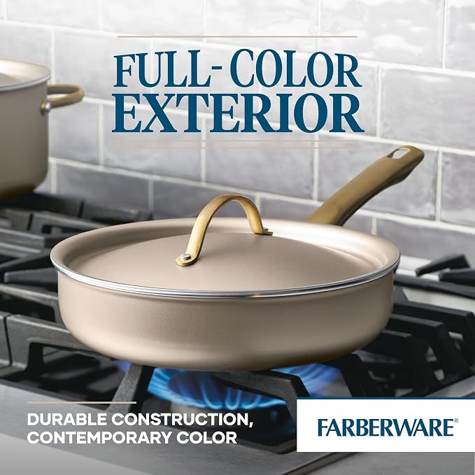Farberware Radiant Nonstick Saute Pan with Lid, Dishwasher Safe, 2.75 Quart, Champagne