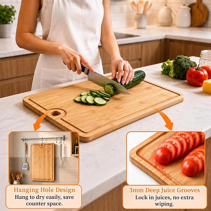 Bamboo Cutting Board, Dishwasher Safe Cutting Board, 14’’L×10.6’’W | Easy Clean & Durable, Apple-Like Weight, Knife-Friendly, Reversible Design for Meat & Veggies. Built for Daily Home Cooks