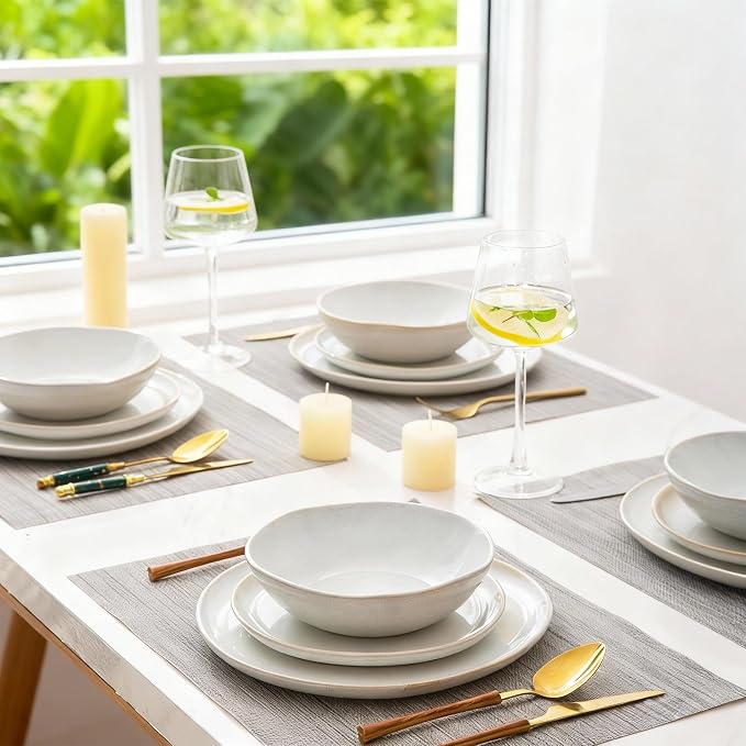 AmorArc Ceramic Dinnerware Sets for 6, 18Pcs Plates and Bowls Sets Dishes | Stoneware Handmade Reactive Glaze Dinner Set, Highly Scratch Resistant | Dishwasher & Microwave Safe Dishware