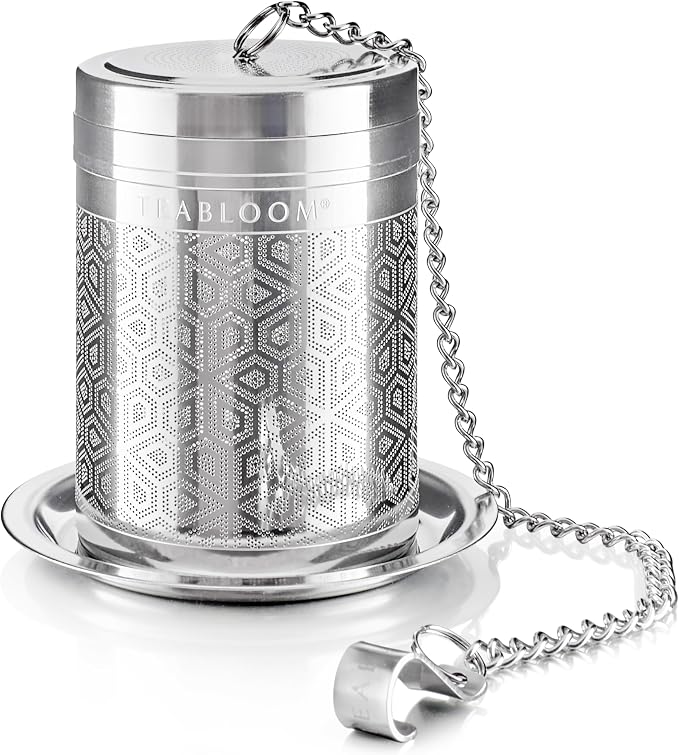 Teabloom Elegant Stainless Steel Loose Leaf Tea Infuser – Tea Connoisseur's Choice for White, Green, Oolong, Black, and Herbal Teas – Geometric Blossom Design – Large Size