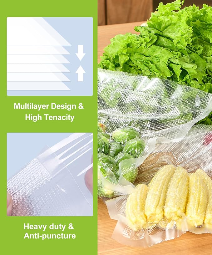 Bonsenkitchen 6 Rolls 11" x 16' Vacuum Sealer Bags for Food with Color Box | Commercial Grade, Food Storage or Sous Vide, Heavy Duty Vacuum Sealer Bags Rolls,BPA-free & Food-Grade Safe Material, VB21