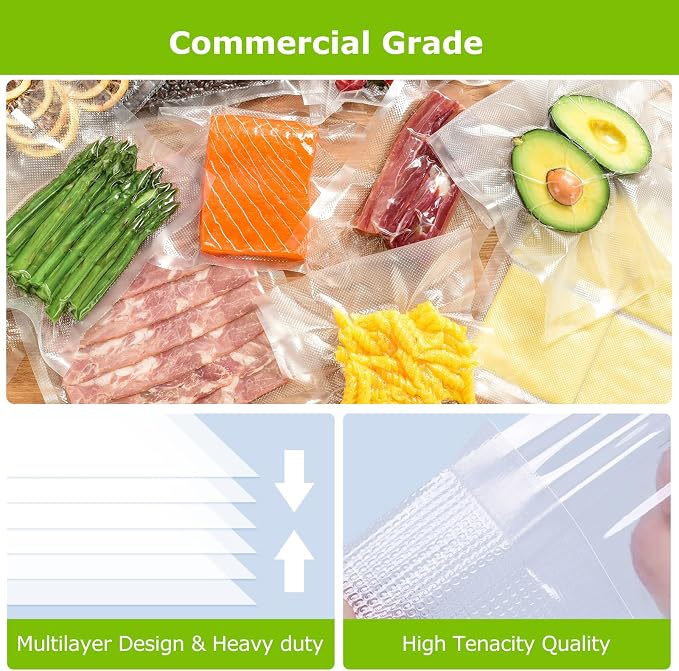 Bonsenkitchen Vacuum Sealer Bags Rolls, 2 pack 8 in x 50 ft Rolls | Commercial Grade, Heavy Duty, Durable Food Sealer Bags, Seal a Meal, Food Storage & Sous Vide Cooking, BPA Free, VB23