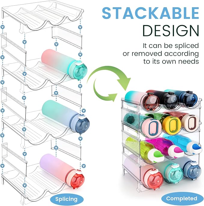 spospo Water Bottle Organizer for Cabinet 4 Pack Water Bottle Holder | Plastic Water Bottle Organization and Storage Shelf, Tumbler Organizer for Cabiner, Fridge, Kitchen, Desktop, Pantry