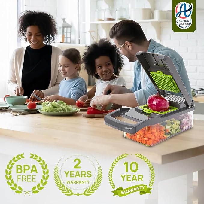 Vegetable Chopper, 16-in-1 Food Slicer, Onion Chopper, Mandoline Vegetable Slicer, Cutter, Spiralizer, 8 Stainless Steel Blades, Includes a Food Storage for Kitchen