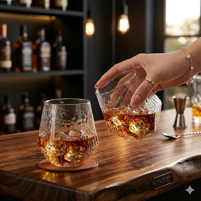40 Pack Disposable Plastic Wine Glasses 12 oz Diamond Stemless Clear Cups | Cocktail Whiskey Champagne, Shatterproof BPA-Free Reusable Recyclable, Hammered Design for Wedding Party Birthday