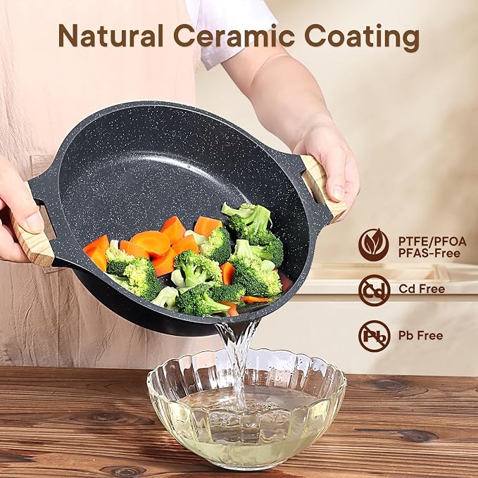 GiPP 6QT Nonstick Stock Pot with Lid Soup Pot,12.6 Inch Non Toxic Stockpot for Cooking,Stew Pot with Nonstick Ceramic Coating,Non Stick Cooking Pot Compatible with All Stoves,PFAS/PTFE/PFOA Free,Gray