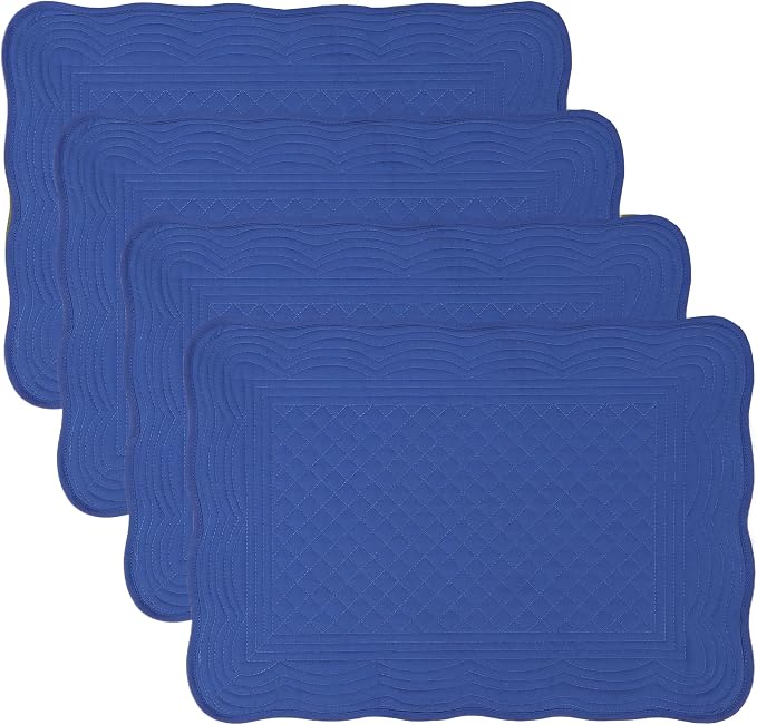 Quilted Placemats Set of 4 18"X13" Cotton Placemats Washable Cloth Table Mats for Kitchen Table (Dark Blue)