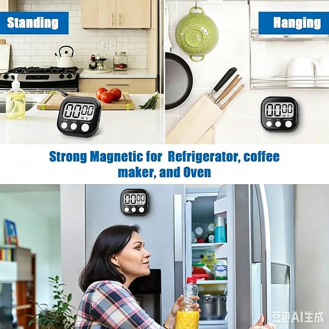 12 Pack Digital Kitchen Timer Large LCD Display Loud Alarm Strong Magnetic Stand, Minute Seconds Count Up Countdown and Simple Operation Timers for Cooking, Bathroom, Kids, Teacher, Classroom - Black