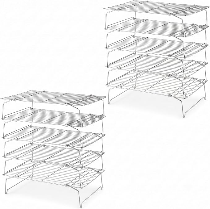 LIANYU 5-Tier Stackable Cooling Rack for Cooking & Baking, 10"x15", 2 Pack | Stainless Steel Collapsible Cooling Rack for Cookies, Cakes, Baking Wire Racks Fits Jelly Roll Pan, Oven & Dishwasher Safe