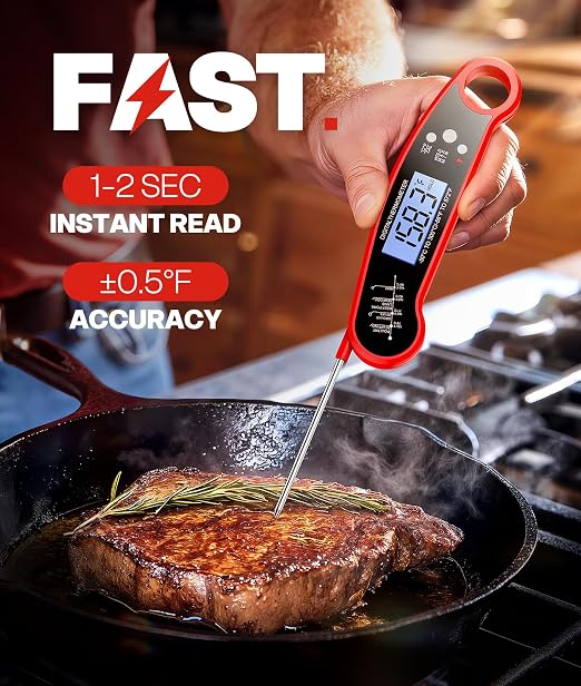 Meat Thermometer Digital, Food Thermometer for Cooking, Red, 2 Pack | Instant Read, for Grilling, BBQ, Air Fryer, Smoker, Candy, Kitchen Gadgets, BBQ Essentials, Gift for Dad, Men, Women