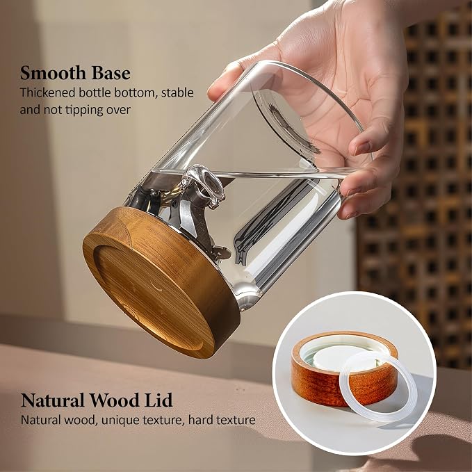 28 oz/850 ml Glass Storage Canister with Airtight Wooden Lid, Clear Small Decorative Container Jar with Spoon for Salad Overnight Oats Snacks Yogurt Cereal Fruit Spice Sugar Coffee - 4 Pack