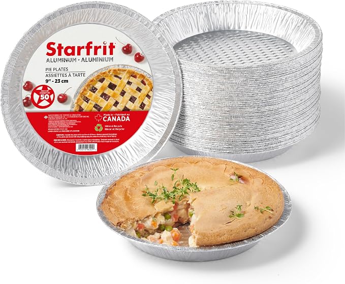 Starfrit 50-Pack Aluminum Pie Plates, 9", Disposable, Oven & Freezer Safe | Deep 9" pie plates. Ideal for pies, pot pies & quiches. Heavy-duty aluminum. Oven & freezer safe. Made in Canada.
