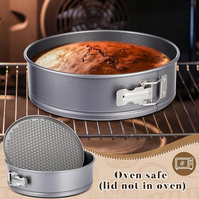 Teenyyou Non Stick Springform Cheesecake Pan with Lid and Removed Bottom Gray Round Cake Pan Travel Friendly Carbon Steel Bakeware for Pie Cake Pizza(1 Pcs,9 in)