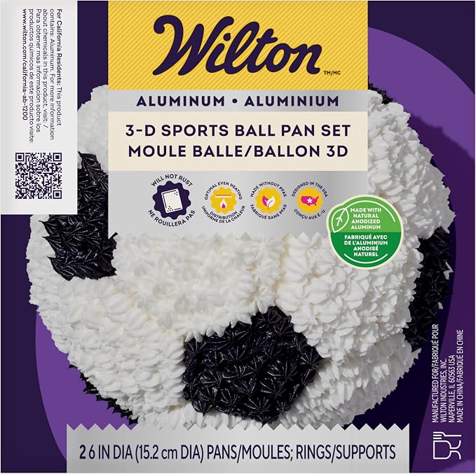 Wilton Aluminum 3D Sports Ball Pan Set, For Baking 6-Inch Spherical Shapes, Made With Natural Anodized Aluminum, Made Without PFAS (Pack of 2)