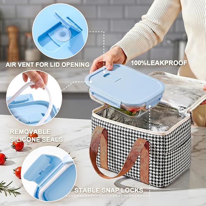8 Pack Glass Food Storage Containers with Lids(LightBlue) | Meal Prep Containers with Snap Locking Lids, Airtight Lunch Containers for Microwave, Oven, Freezer and Dishwasher, BPA Free