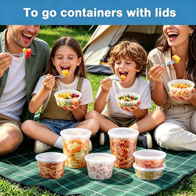 60 Sets Deli Containers With Lids, 8/16/32 oz Quart Containers | BPA Free, Airtight Plastic Food Storage Container, Stackable Leakproof Microwave & Freezer Safe for Soup, Sauce & Leftover