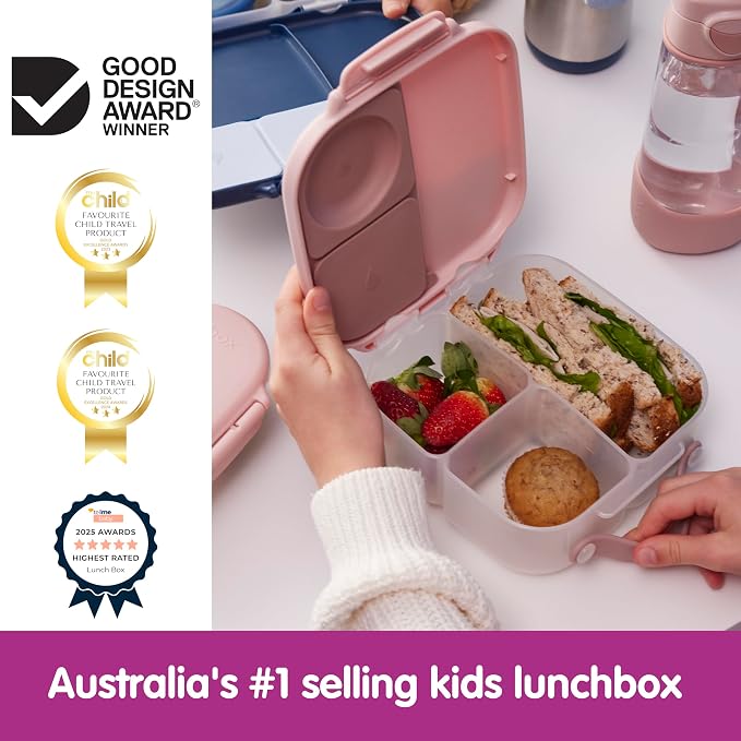 b.box Mini Lunch Box, Snack Containers for Kids, Lunch Box Kids, 4.25 Cup | Bento Box for Kids, Sanck Box, Lunch Containers, Leak Proof, Dishwasher Safe, BPA Free, PFAS Free, Ages 3+ — Blush Crush