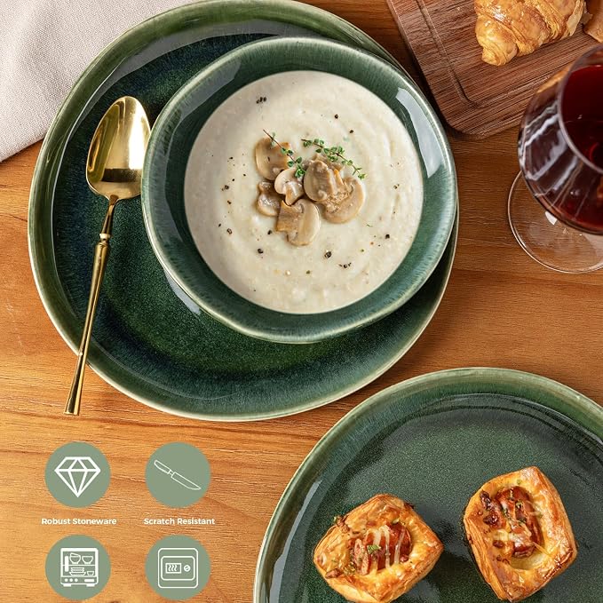 AmorArc Ceramic Dinnerware Sets for 6, 18Pcs Plates and Bowls Sets Dishes | Stoneware Handmade Reactive Glaze Dinner Set, Highly Scratch Resistant | Dishwasher & Microwave Safe Dishware