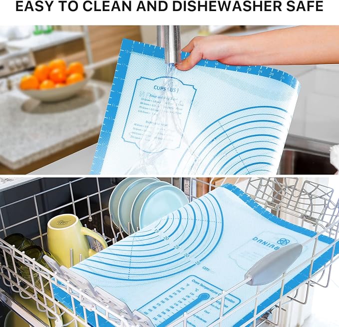 DANIA & DEAN 28"x20" Large Durable Silicone Baking Mat for Pastry and Bread | Non-Slip & Non-Stick Mat with Measurements, for Pizza, Pie Crust, Dough Rolling, Pasta & Sourdough, Reusable Counter Sheet