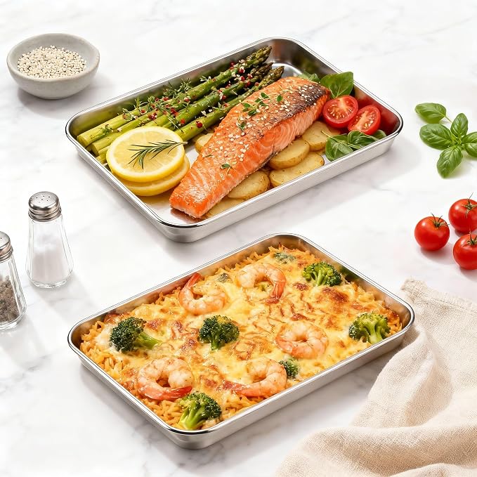 Onader Baking Sheet Pan Tray, Stainless Steel Small Baking Cookie Sheets, 9 x 7 Inch Mini Toaster Oven Trays, Food-Grade Durable Mirror Finish & Dishwasher Safe, 1-Pack
