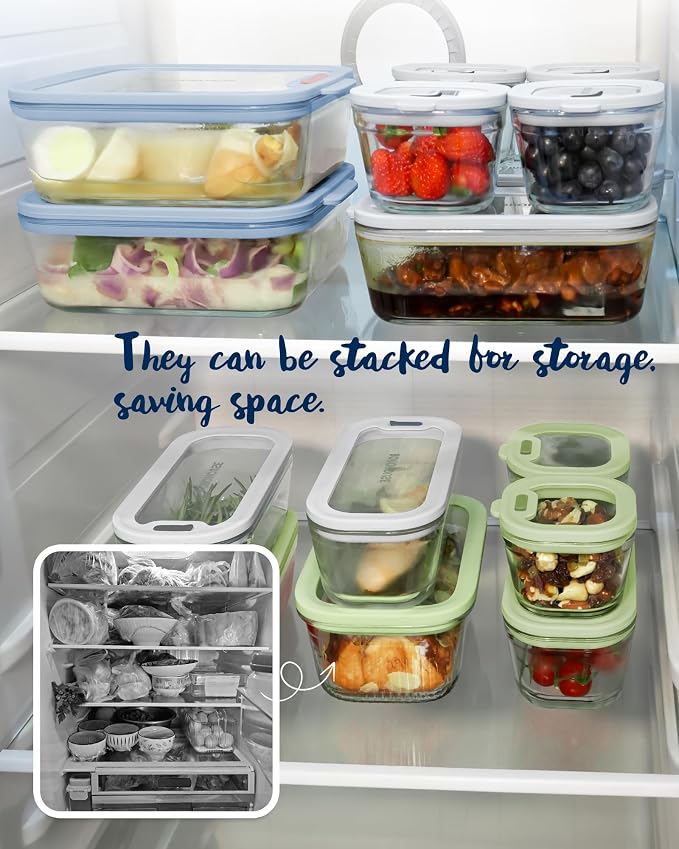 7-Pack Glass Food Storage Containers with Tempered Lids – Borosilicate, Airtight, Oven-Safe (-4°F~950°F), BPA-Free, 1Cup*4 & 2.3Cup*2 & 5.7Cup*1(Light blue)