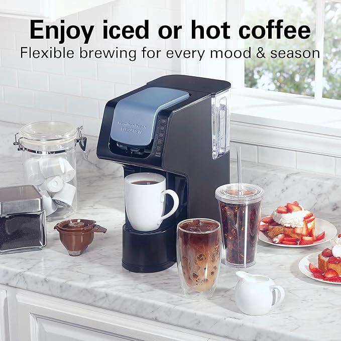 Hamilton Beach Gen 4 FlexBrew Single-Serve Hot & Iced Coffee Maker | Uses Pod Packs or Grounds | 4 Fast Brewing Cup Size Options |50 oz. Removable Reservoir | Black