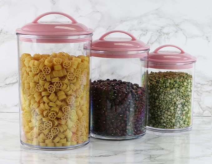 Reston lloyd Food Storage Containers, BPA Free Airtight Canisters for Cereal, Pasta, Sugar, Coffee, Flour, Cookies, Loose Tea, for Kitchen Organization, Set of 3, Pink