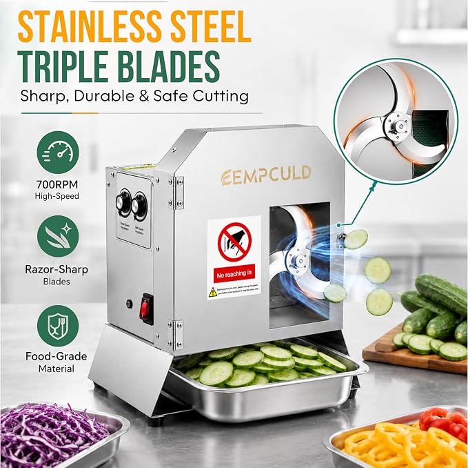 Electric Vegetable Slicer, 300W High-efficiency Automatic Fruit Slicer, 1-35mm Adjustable Thickness Vegetable Cutter for Home and Commercial Use, Track and Blade Rotation Speed Adjustable