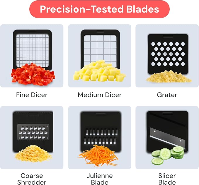 Fullstar Pro Core Vegetable Chopper & Mandoline Slicer, Meal Prep Essential | 6 in 1 Veggie Slicer, Onion & Fruit Slicer with Julienne, Grater & Dicer Stainless Steel Blades + Container (White)